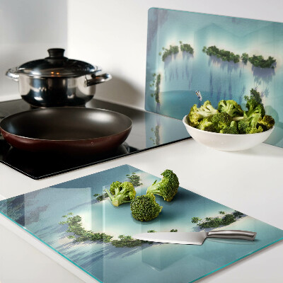 Tocător din sticlă O insulă paradisiac cu palmieri