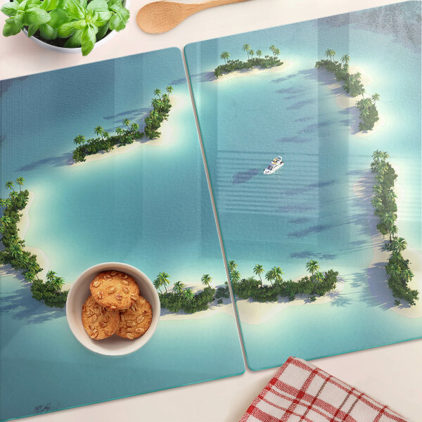 Tocător din sticlă O insulă paradisiac cu palmieri