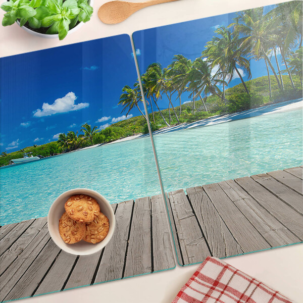 Tocător de bucătărie Plajă tropicală cu palmieri