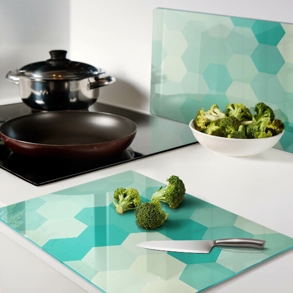Tocător sticlă Model hexagonal în nuanțe de turcoaz
