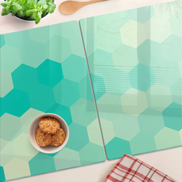 Tocător sticlă Model hexagonal în nuanțe de turcoaz