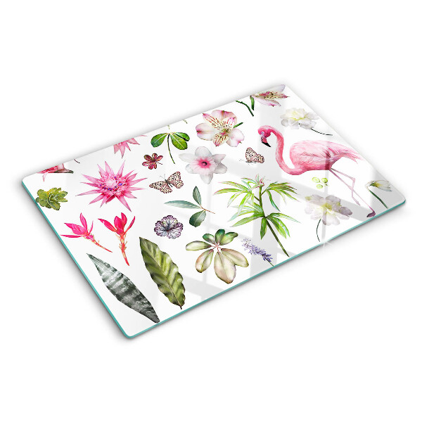 Tocător din sticlă Colecție de flori și păsări tropicale