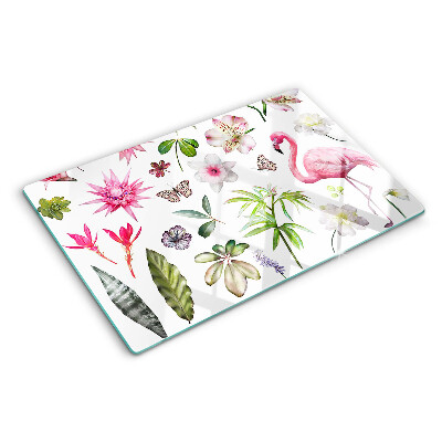 Tocător din sticlă Colecție de flori și păsări tropicale