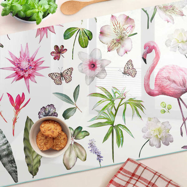 Tocător din sticlă Colecție de flori și păsări tropicale