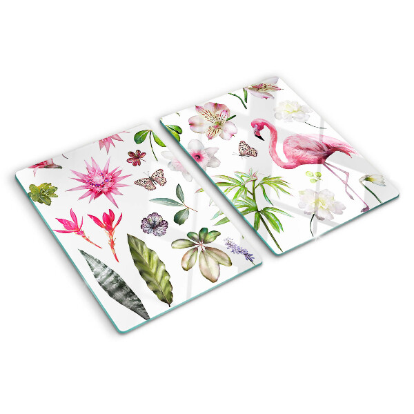 Tocător din sticlă Colecție de flori și păsări tropicale