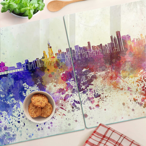 Tocător din sticlă Panoramă a orașului în locuri colorate
