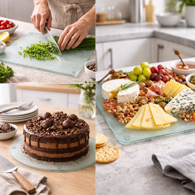 Tocător din sticlă rotund, semitransparent