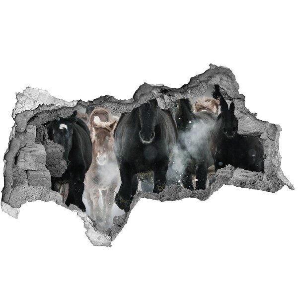 Autocolant gaură 3D Cai galopând prin zid