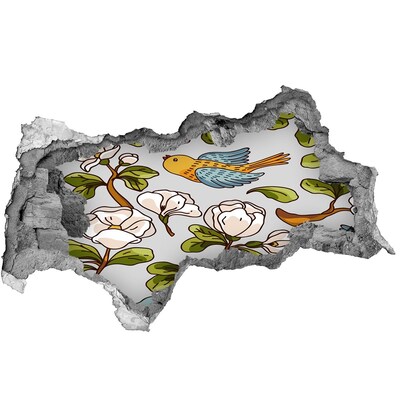 Autocolant 3D gaura cu priveliște Paradisul florilor cu o pasăre