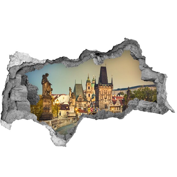 Autocolant 3D gaura cu priveliște Praga în lumina apusului
