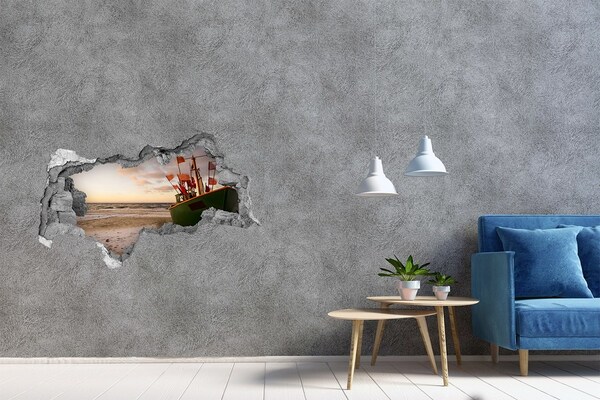 Fototapet un zid spart cu priveliște Un golf cu o barcă de pescuit