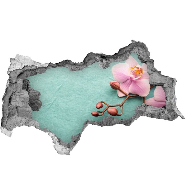 Autocolant de perete gaură 3D Floare de orhidee într-un perete deteriorat