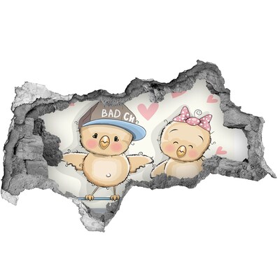 Fototapet 3D gaură în perete Păsări drăguțe pe un skateboard