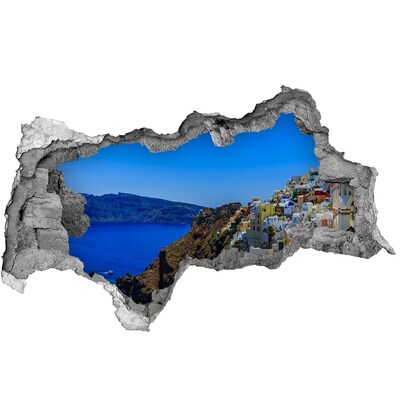 Fototapet 3D gaură în perete Santorini Grecia