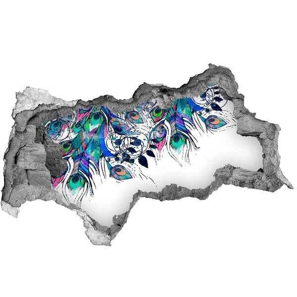 Fototapet 3D gaură în perete pene de păun