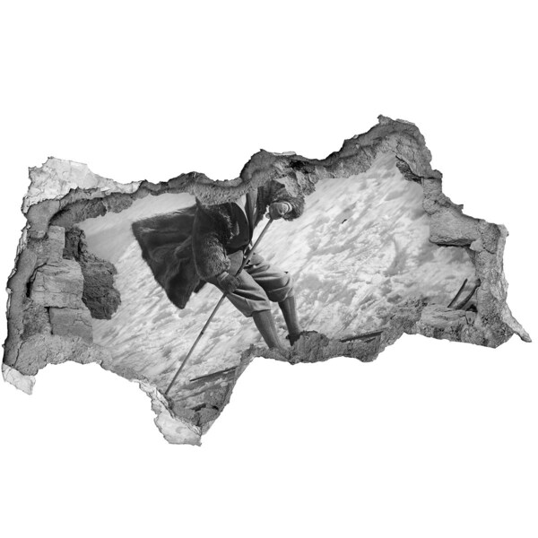 Autocolant un zid spart cu priveliște Schior de iarnă în stil retro