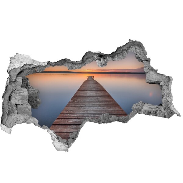 Fototapet un zid spart cu priveliște Apus de soare peste lac