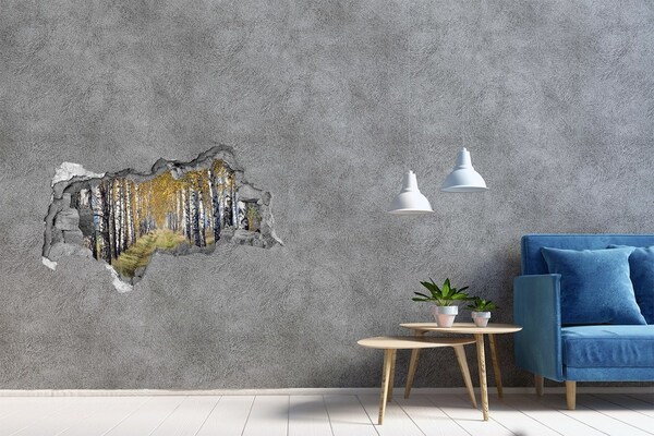 Fototapet 3D gaură în perete Aleea de mesteacăn de toamnă