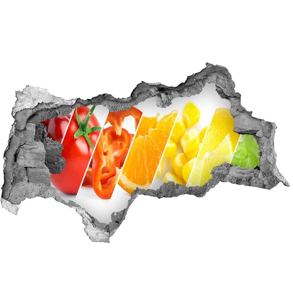 Autocolant 3D gaura cu priveliște Paradisul fructelor din spatele zidului