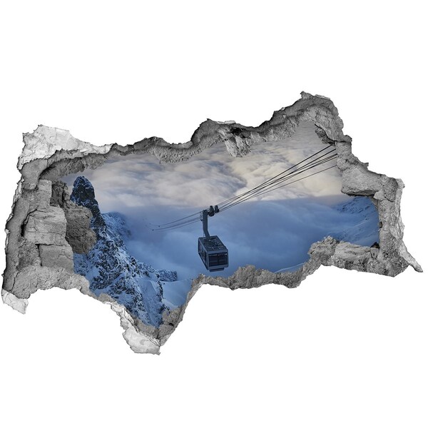 Autocolant gaură 3D Telecabină montană deasupra norilor