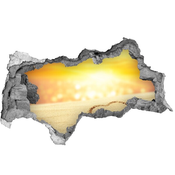 Autocolant 3D gaura cu priveliște Plajă aurie cu inimă