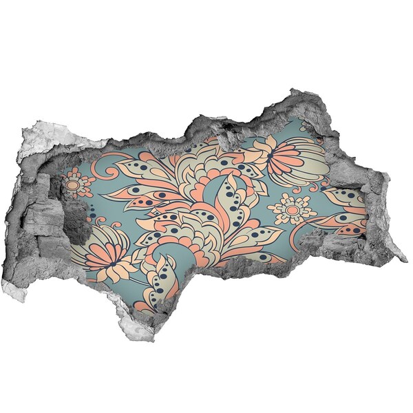 Fototapet 3D gaură în perete flori etnice