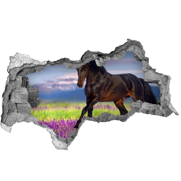 Autocolant de perete gaură 3D Un cal într-un câmp de lavandă