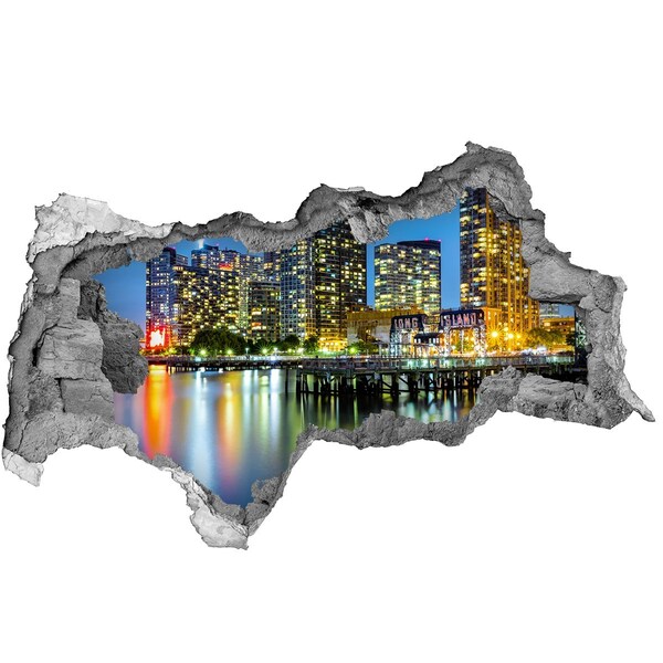 Fototapet 3D gaură în perete New York, pe timp de noapte