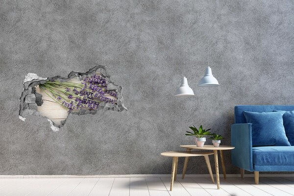 Fototapet 3D gaură în perete Câmp de lavandă în spatele zidului