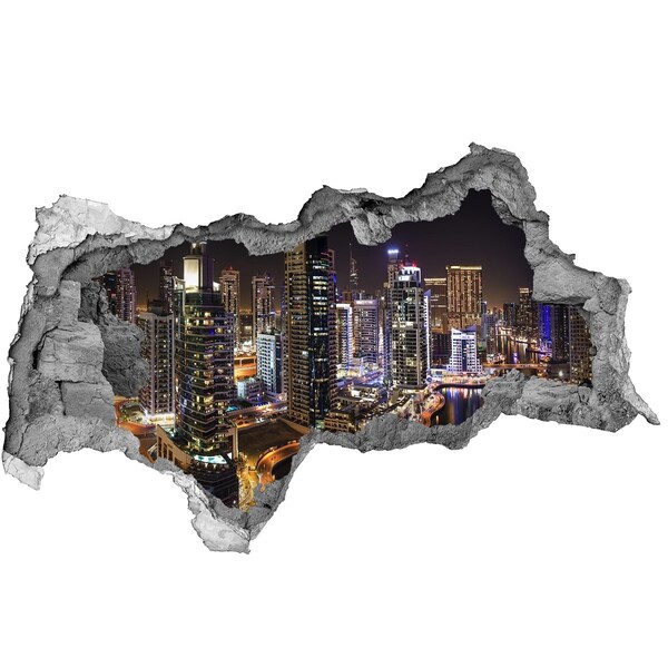 Autocolant gaură 3D Panoramă nocturnă a Dubaiului