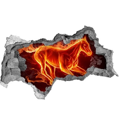 Fototapet 3D gaură în perete Cal arzător într-o gaură în perete