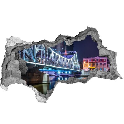 Fototapet un zid spart cu priveliște Podul iluminat noaptea