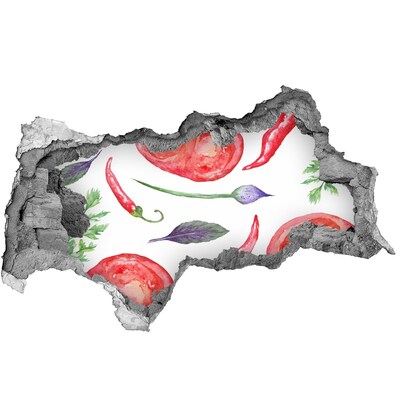Autocolant de perete gaură 3D Fructe și legume într-o gaură în perete