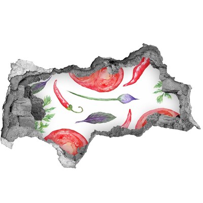 Autocolant de perete gaură 3D Tomate și condimente