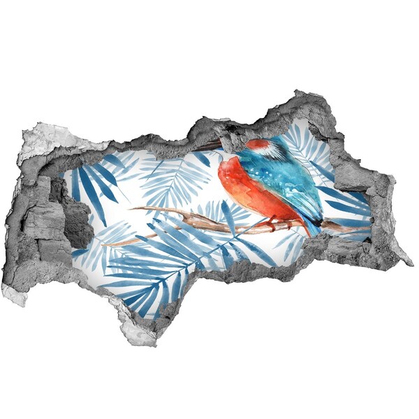 Autocolant de perete gaură 3D Pasăre tropicală printre frunze