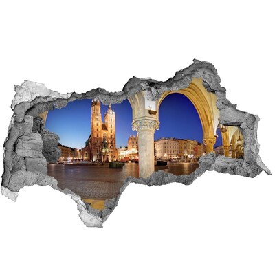 Autocolant 3D gaura cu priveliște Piața principală din Cracovia noaptea