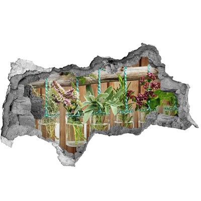 Autocolant 3D gaura cu priveliște Grădină de plante aromatice în borcane