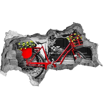 Autocolant de perete gaură 3D O bicicletă roșie într-un cadru urban