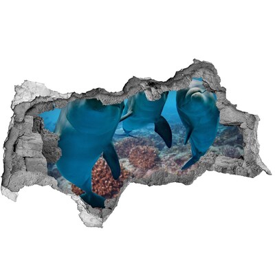 Autocolant un zid spart cu priveliște Delfini într-un recif de corali