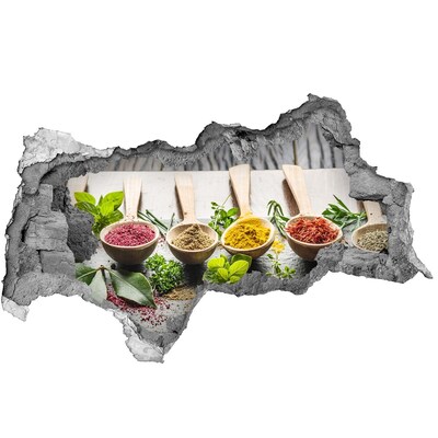 Autocolant un zid spart cu priveliște Condimente de bucătărie în linguri de lemn