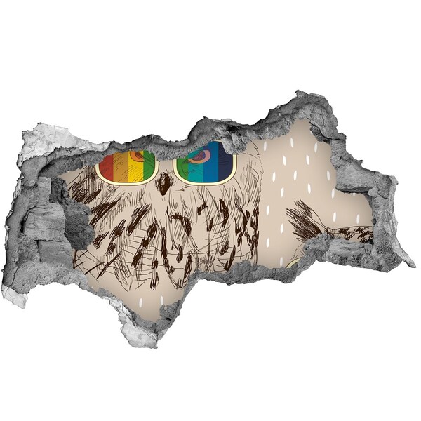 Autocolant un zid spart cu priveliște Ochi de bufniță într-o gaură din perete