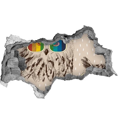 Autocolant un zid spart cu priveliște Ochi de bufniță într-o gaură din perete