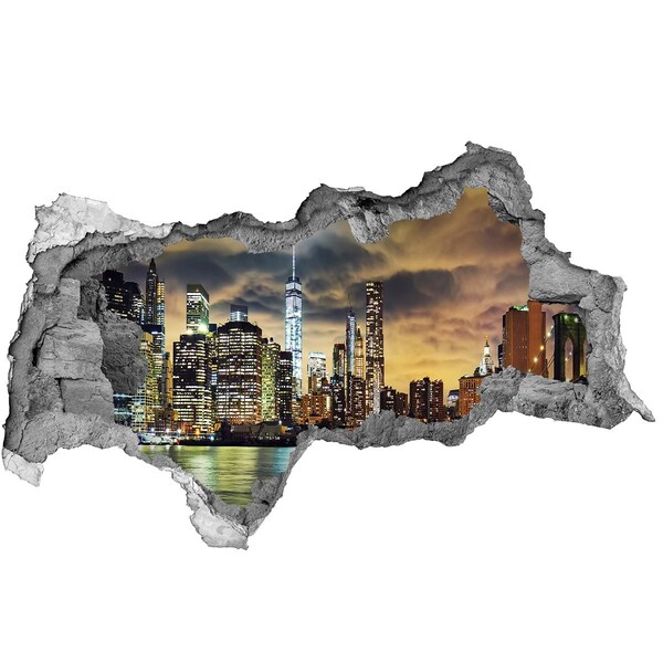 Autocolant gaură 3D Orizontul New York-ului noaptea