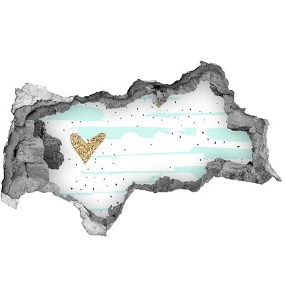 Autocolant 3D gaura cu priveliște inimi de aur fundal