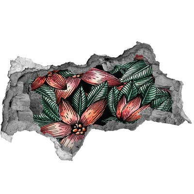 Fototapet un zid spart cu priveliște Un model floral pe un perete deteriorat