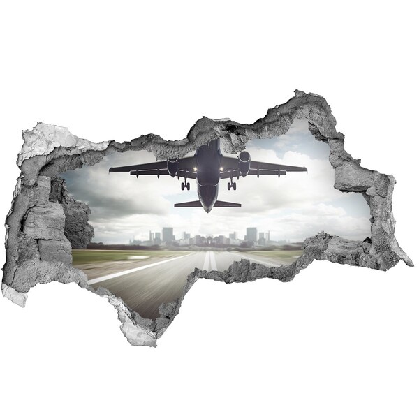 Autocolant 3D gaura cu priveliște avionul decolează