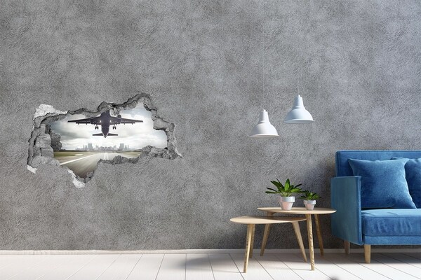 Autocolant 3D gaura cu priveliște Avion aterizează în oraș