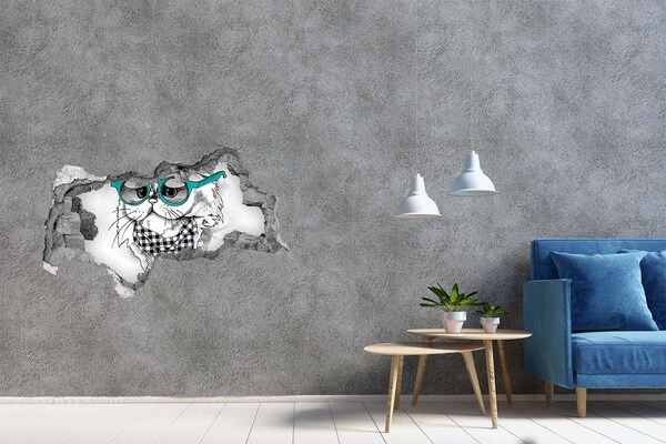 Fototapet un zid spart cu priveliște Cat cu ochelari