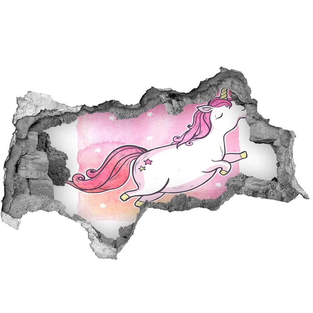 Fototapet 3D gaură în perete unicorn roz