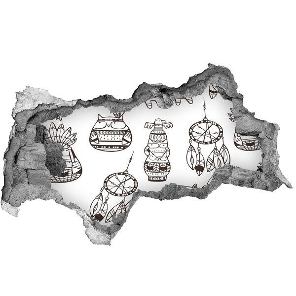 Autocolant gaură 3D Modele etnice pe fundalul peretelui